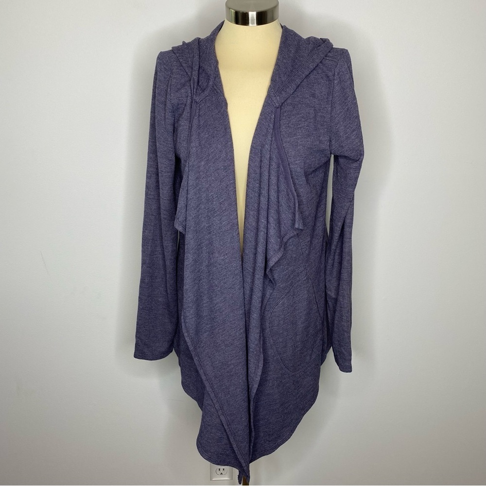 LOGO by Lori Goldstein Purple Hooded Thermal Cardigan